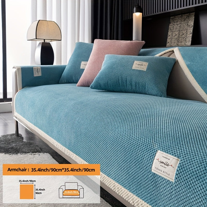 Hozirgi zamonaviy plush divan qopqog'i, barcha fasllar uchun korduroy chekkali