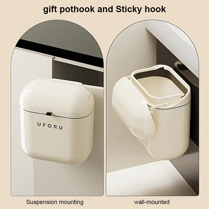 Cartoon Wall-Mounted Trash Can with Lid Large Capacity White Plastic Kitchen Bathroom