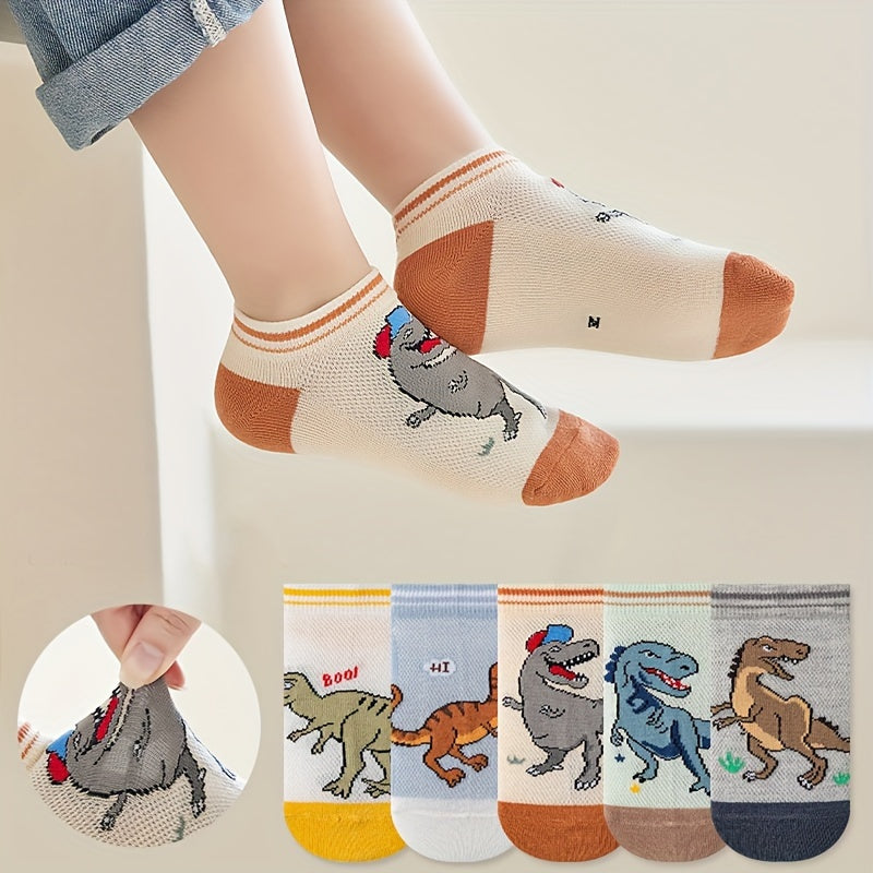 Calcetines de dinosaurio para niño, 5 pares, calcetines transpirables hasta el tobillo para niños, primavera y verano