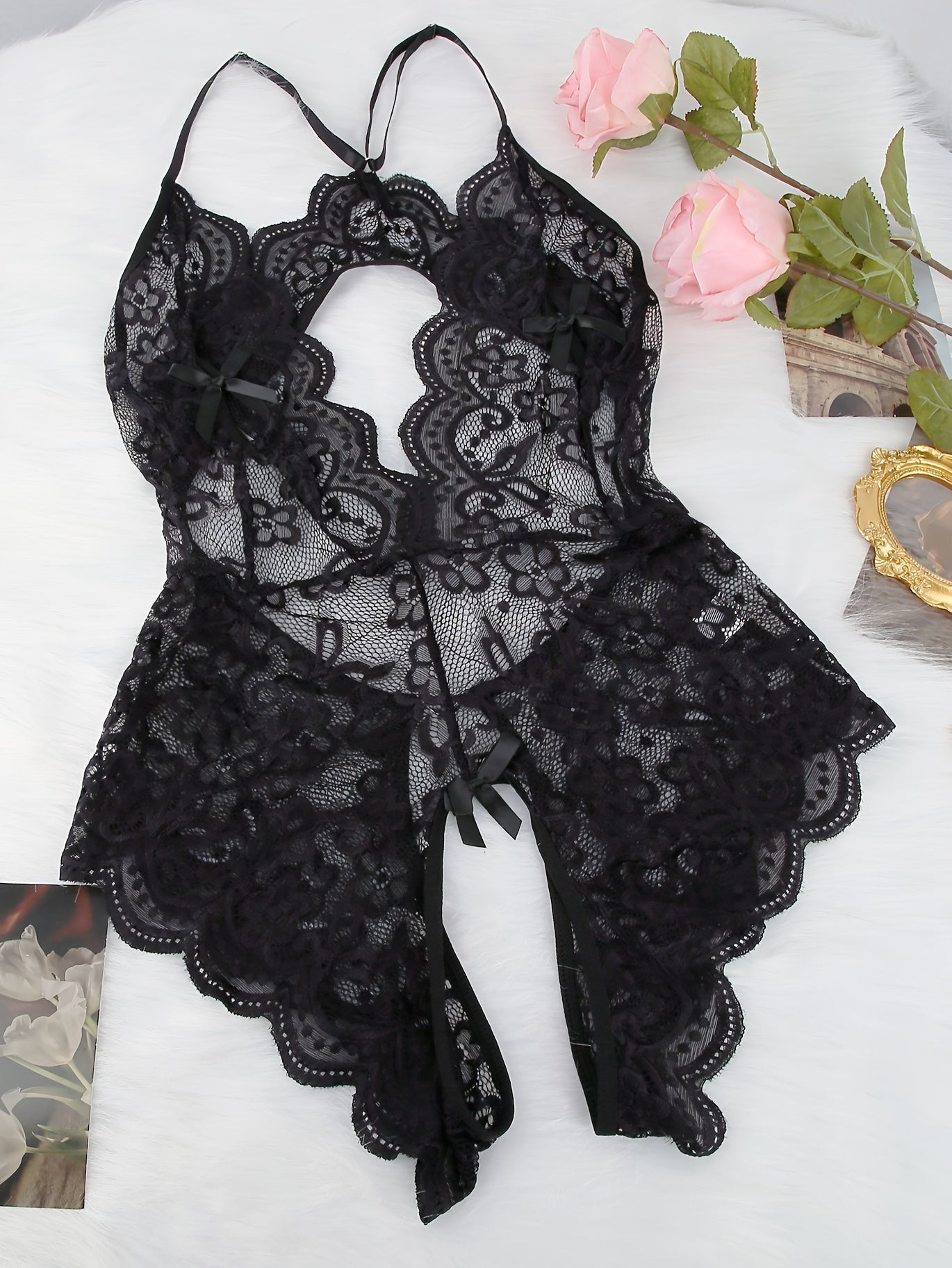 Women's Floral Lace Backless Teddy Bodysuit for Valentine's Day Gift
