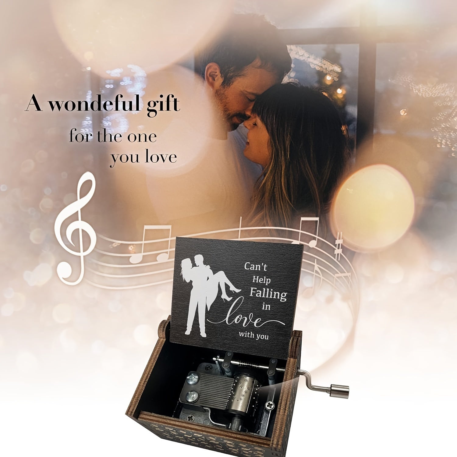 Engraved Wooden Music Box Plays Can't Help Falling in Love Gift for Loved Ones Birthdays Anniversaries Valentine's Day