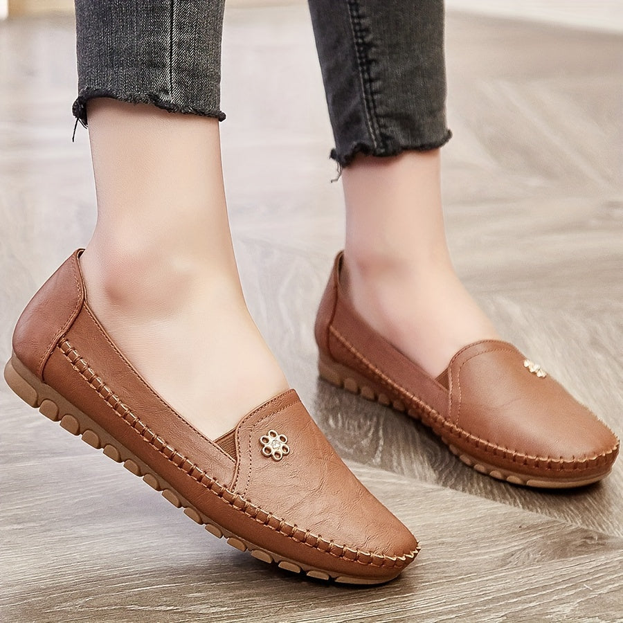 Women's Solid Color Casual Flat Loafers Slip-On Comfort Shoes