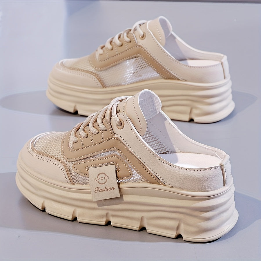 Women's Breathable Mesh Running Shoes Casual Sneakers Beige Low-Top