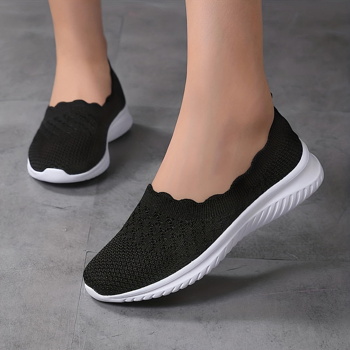 Plus-Size Women's Breathable White Slip-On Sneakers Casual Walking Shoes