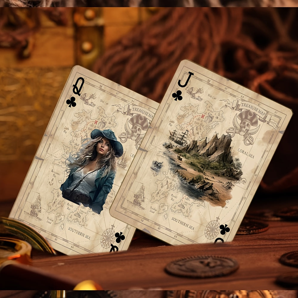 STRUBLFE Vintage qaroqchilik mavzusidagi poker kartalari, sirpanishga qarshi embossing, geometrik dizayn va oltin aksentlar bilan. Oila yig'ilishlari va partiya o'yinlari uchun mukammal. Zamonaviy ko'rinish uchun hashamatli karta tuzilishi.