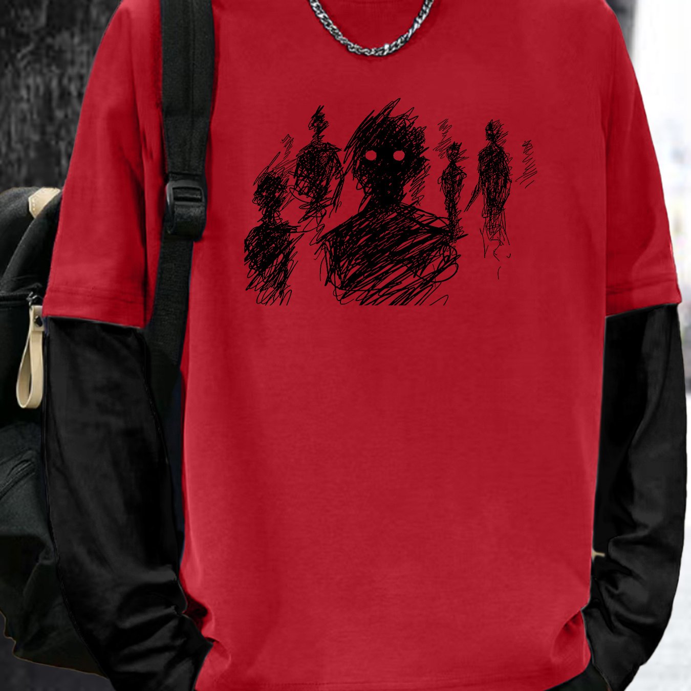 Erkaklar uchun keng kesimli qora uzun qo'lqopli futbolka, noyob chiziq san'ati bosma, dumaloq bo'yin, mashinada yuvish mumkin. Tasodifiy kiyimlar va qulay tashqi kiyim uchun mukammal. Stretchy materialda zamonaviy tasodifiy uslub.