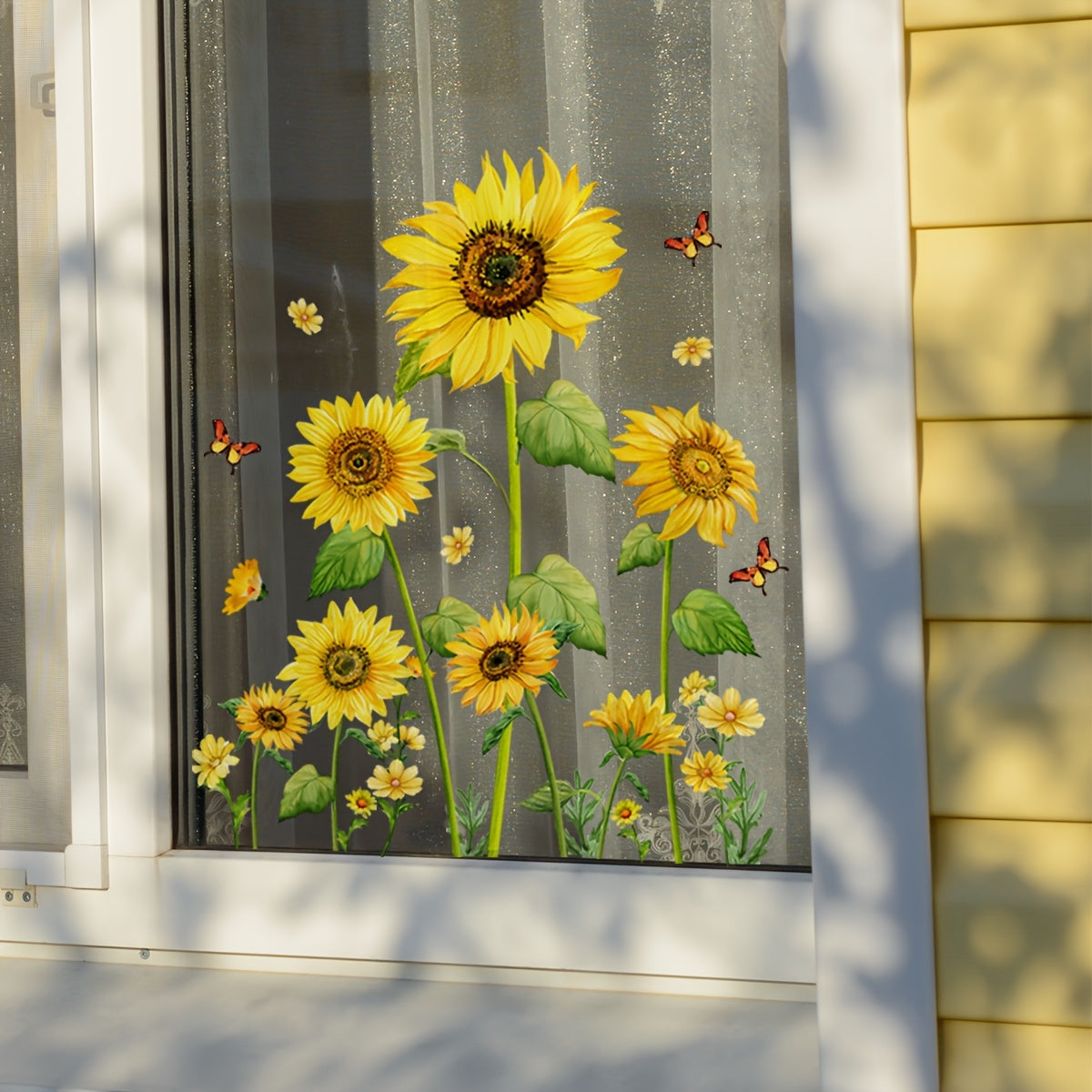 Sunflower Butterfly Window Film Static Cling Vinyl Decals Reusable Clear Decorative Glass Cling