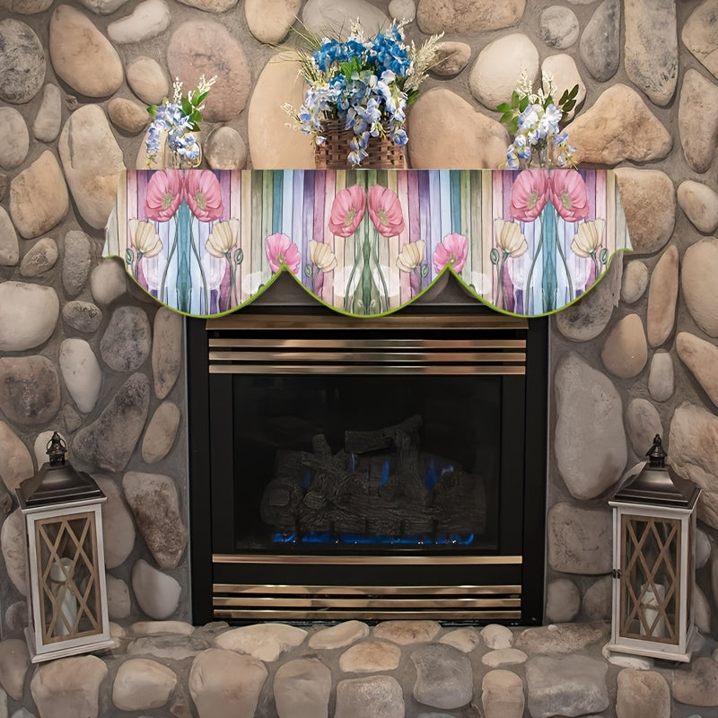 Poliester pechka mantel skarfi gullar dizayni bilan - mavsumiy uy bezaklari uchun mukammal, pechka eshigi oynasiga mos keladi, elektr energiyasi talab qilinmaydi, o'lchami: 49.78 sm x 199.9 sm.