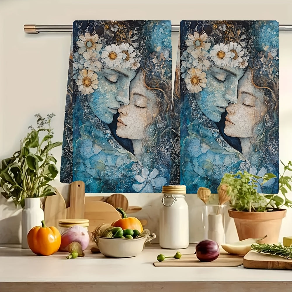 Two Pieces Ultra Soft Kitchen Towels Floral Design 40x60cm Absorbent