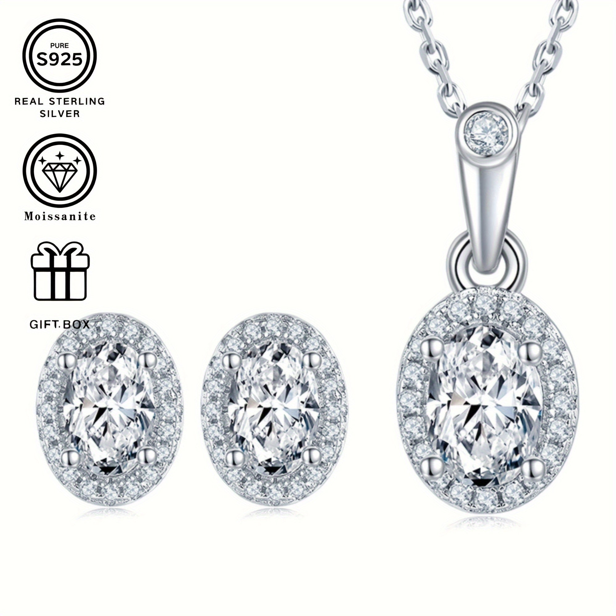 Sterling Silver Moissanite Jewelry Set Necklace and Bracelet 1.0/0.5 Carat Gifts