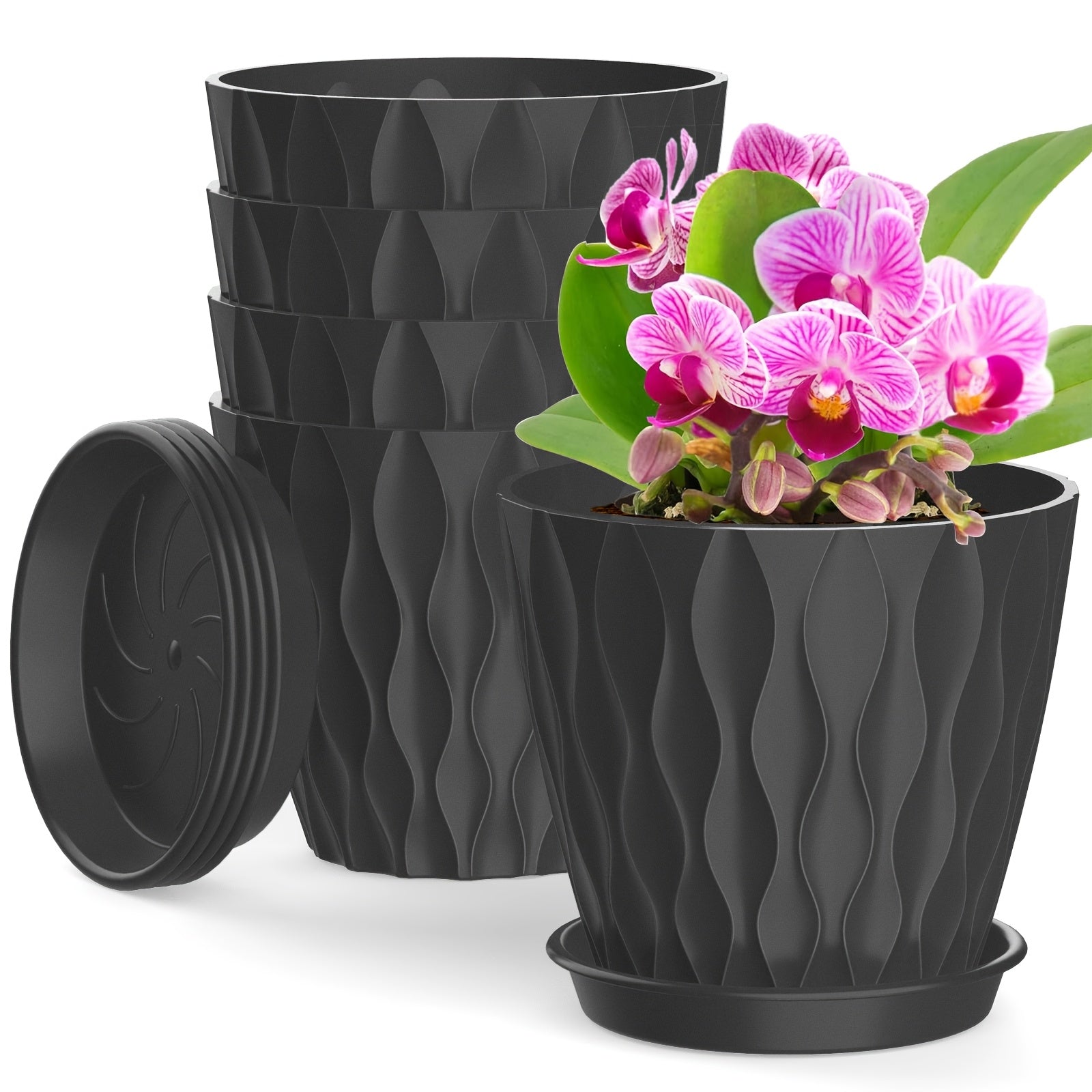 5-Piece Set of 10.16cm Bohemian Striped Plastic Plant Pots with Drainage Holes for Indoor Outdoor Succulents Aloe Snake Plants