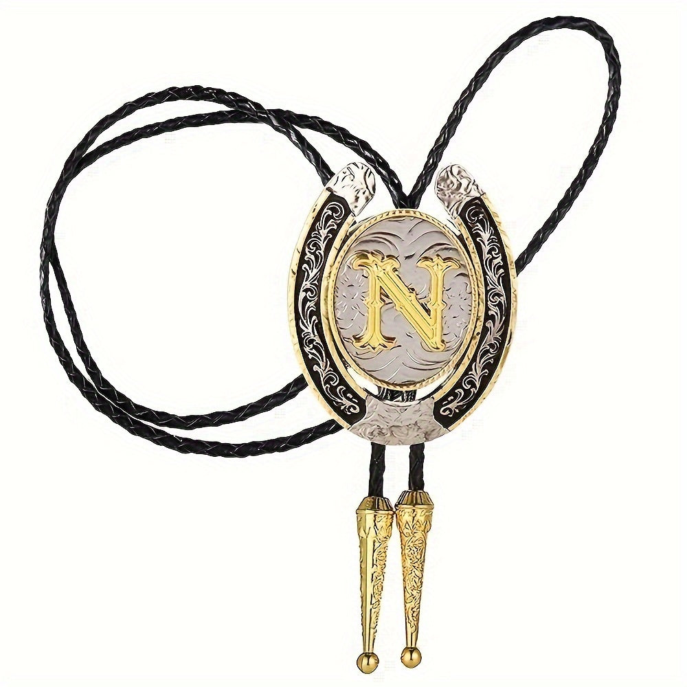 Men's Gold Round Tie with Letters A to Z Western Fashion Street Necklace Accessory