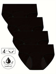 Women Seamless Breathable Period Panties 4 Pack Mid Rise Solid Color