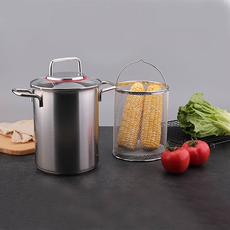 Stainless Steel Fryer Pot with Basket, Versatile Deep Soup Cooker for Frying and Boiling