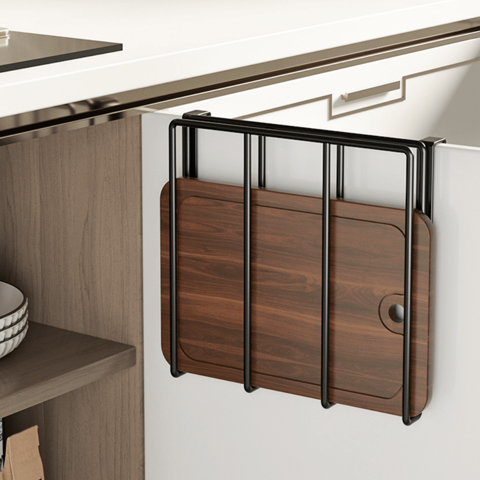 Wall-Mounted Kitchen and Bathroom Rack for Cutting Boards Towels Black Metal