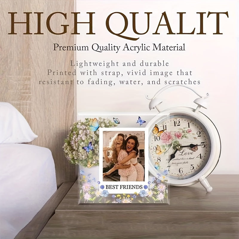 Acrylic Best Friend Photo Frame Plaque with Butterfly Design for Desk Decor and Gifts