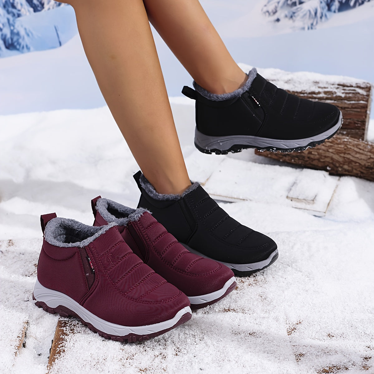 Women's Snow Boots Fleece Lined Slip-On Ankle Winter Waterproof Shoes