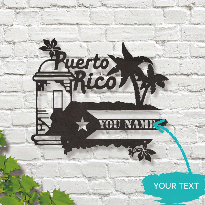 Personalized Name Metal Sign with Puerto Rico Flag Wall Art for Home and Outdoor Decor