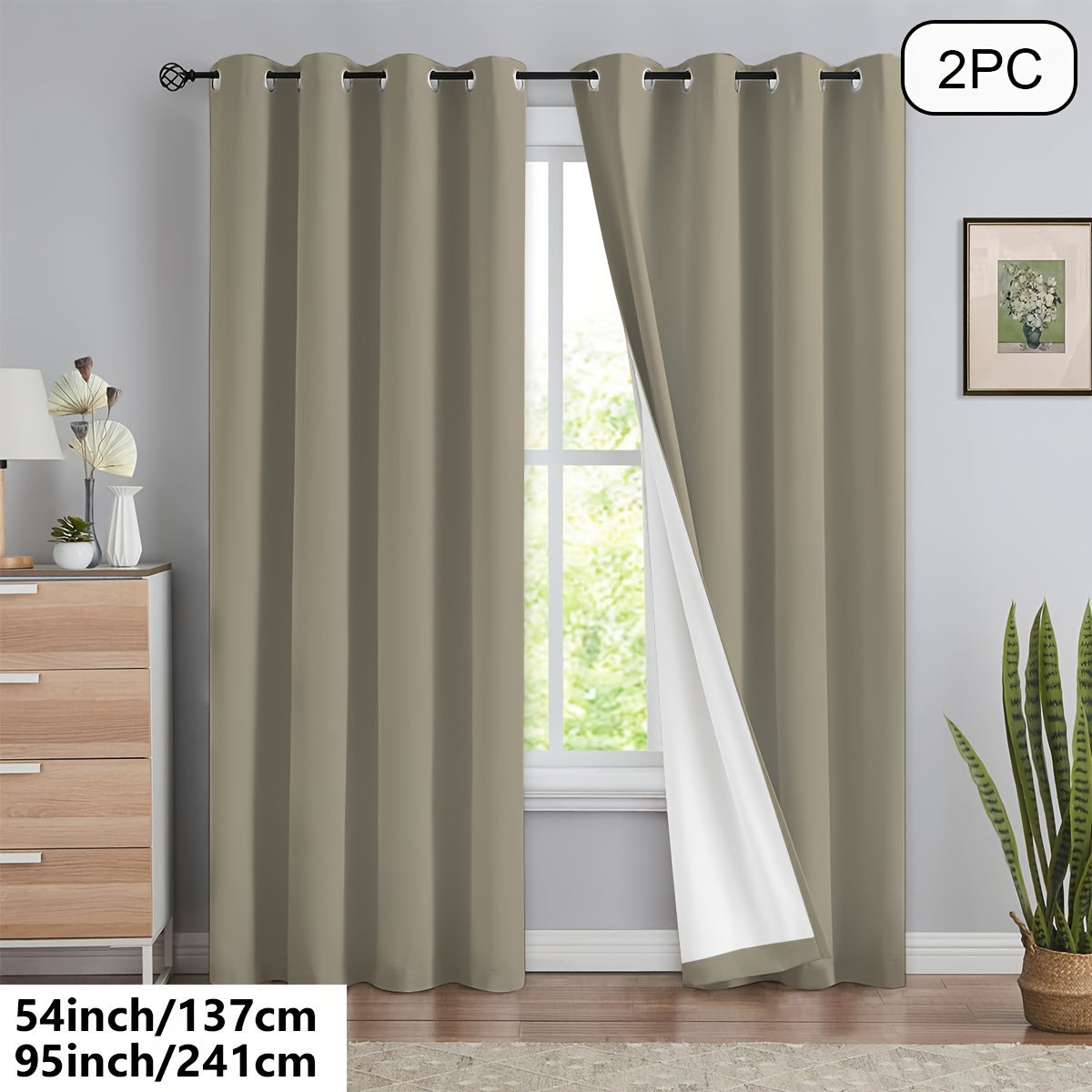 Blackout Curtains 54x84 Inches Off-White Grommet Full Blackout with White Lining