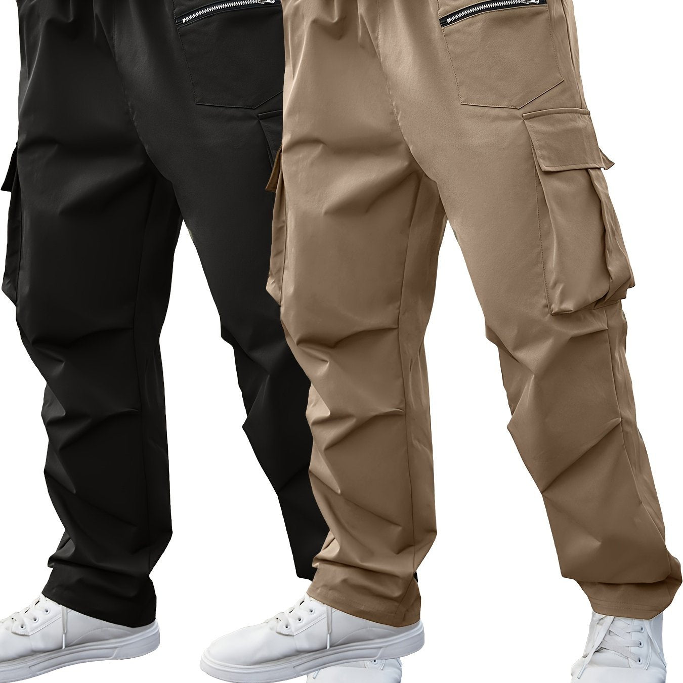 Men's Plus Size Cargo Pants Solid Color Casual Regular Fit Polyester Set of Two