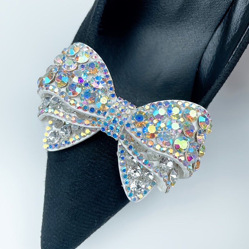 2PCS Sparkling Rhinestone Bow Shoe Clips Removable Handmade Fashion Accessories