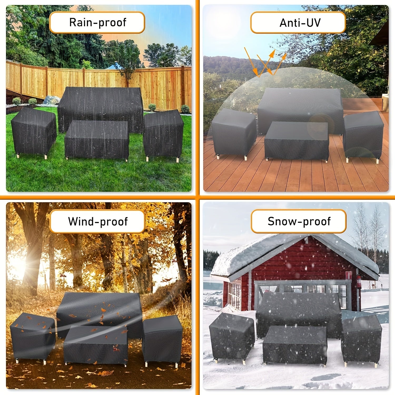 Set of Four Heavy Duty Outdoor Furniture Covers Sofa Chairs Coffee Table Black 210D