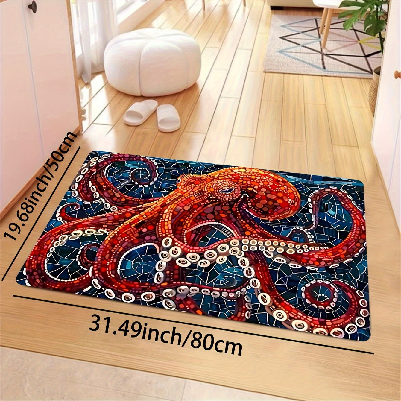 Deep Sea Octopus Art Rug Soft Microfiber Floor Mat with Foam Cushion Non-slip Entryway Decor