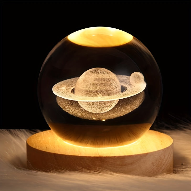 3D Crystal Ball Night Light Snow Globe for Home Decor Astronomy Enthusiasts USB Powered
