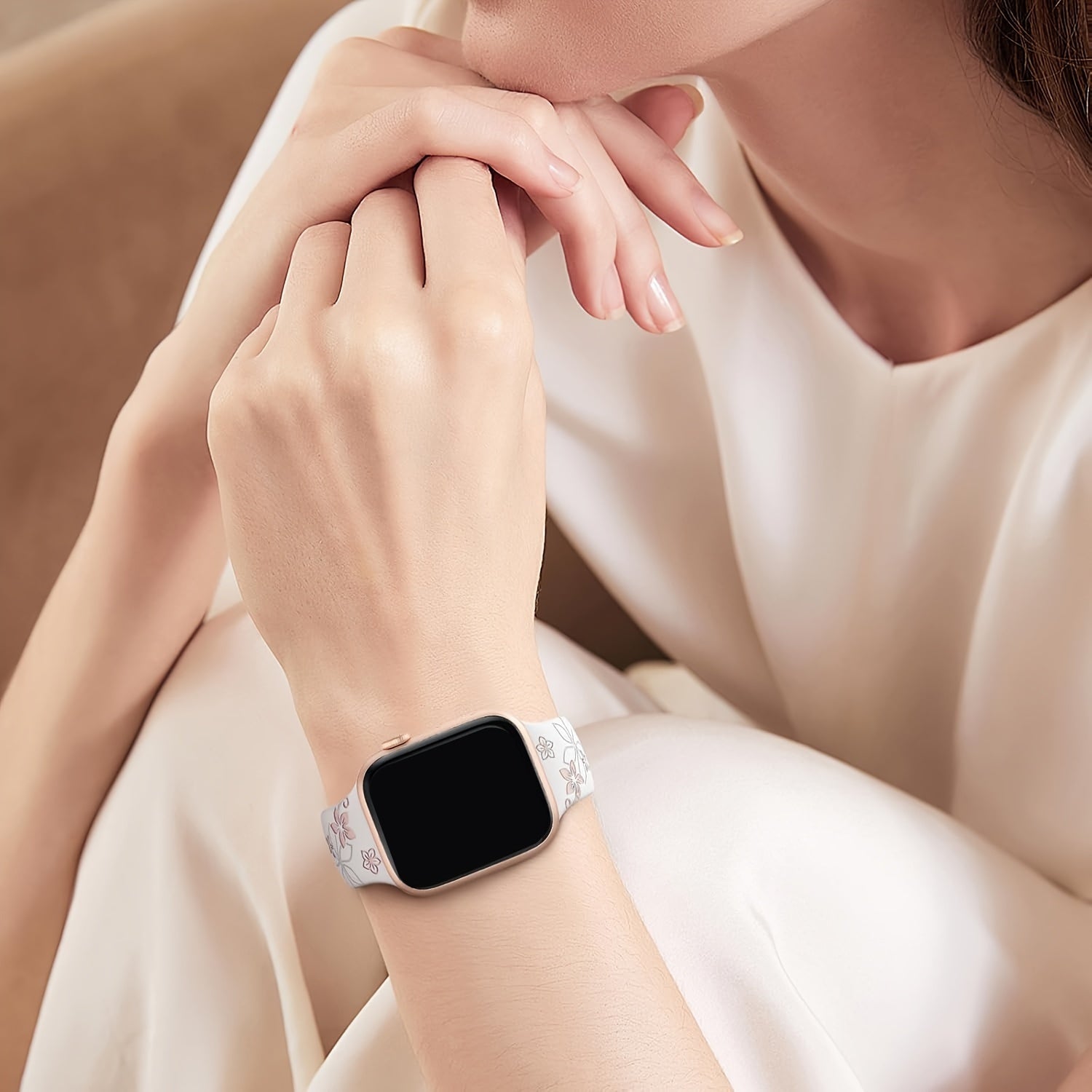 Waterproof Floral Silicone Watch Band with Butterfly Clasp for Apple Watch Series 1-10 SE in Multiple Colors