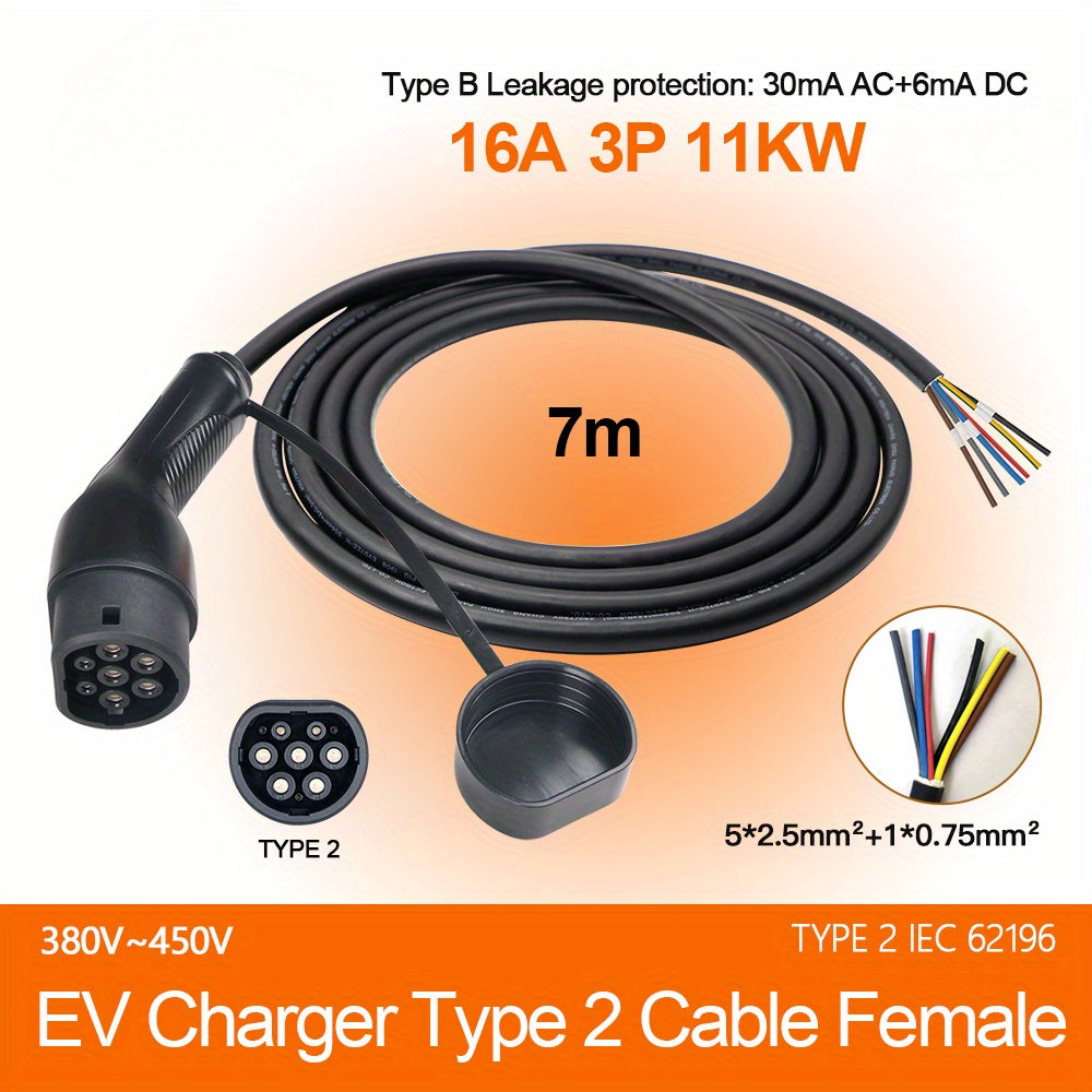 Female EV Charging Plug Black PVC 5-10m High-Speed 3.6-22KW Cable