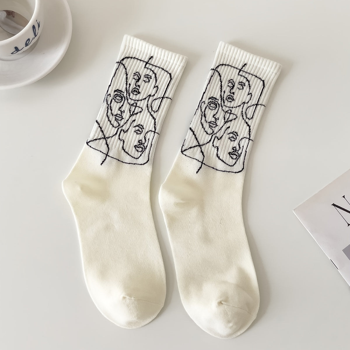 Women's Cotton Blend Mid-Calf Socks with Geometric Pattern 3-Pack