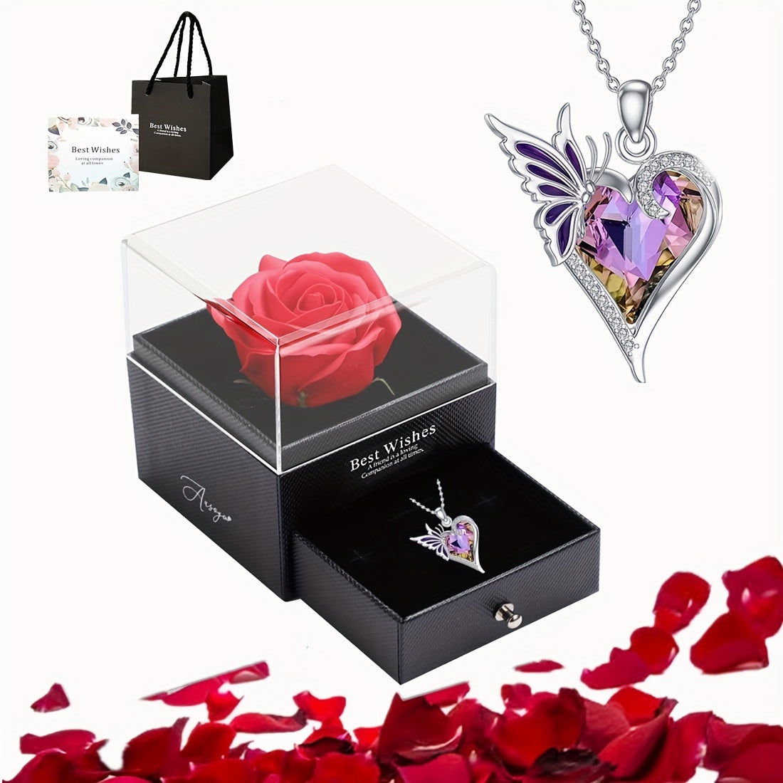 Коробка для подарка с красной розой и сердцем для романтических случаев