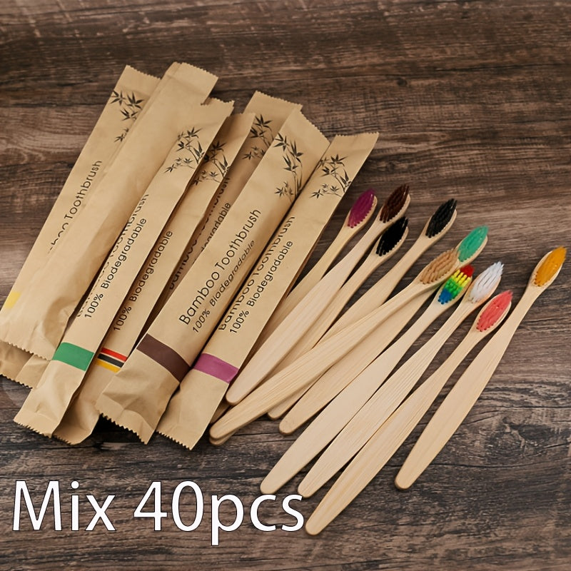 Kattalar uchun qayta ishlatiladigan bambuk tish cho'tkasi to'plami rang-barang yumshoq yog'och sayohat to'plami