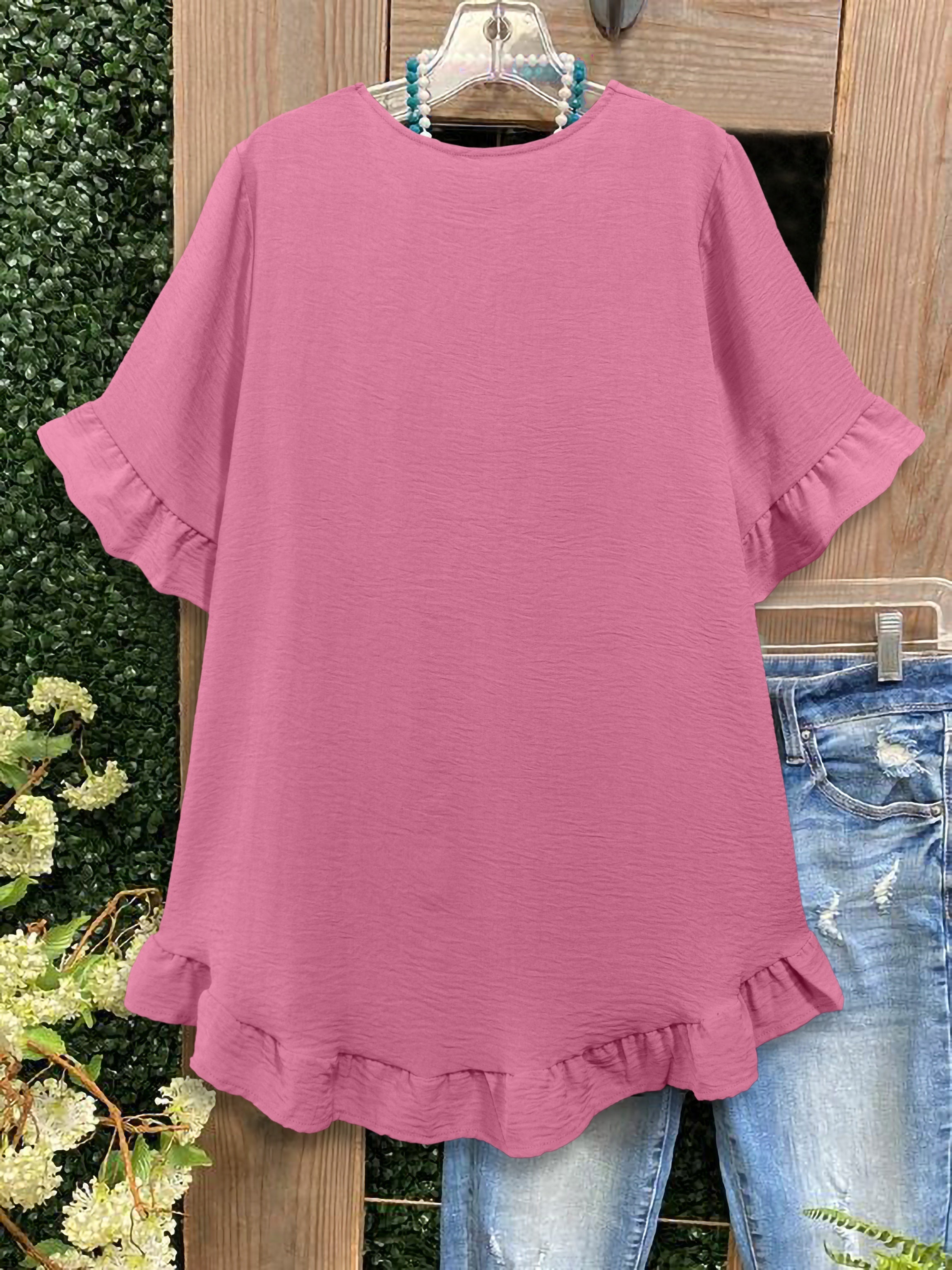 Women's Plus Size Bell Sleeve Blouse Ruffled Short Front Long Back Black Soft Fabric