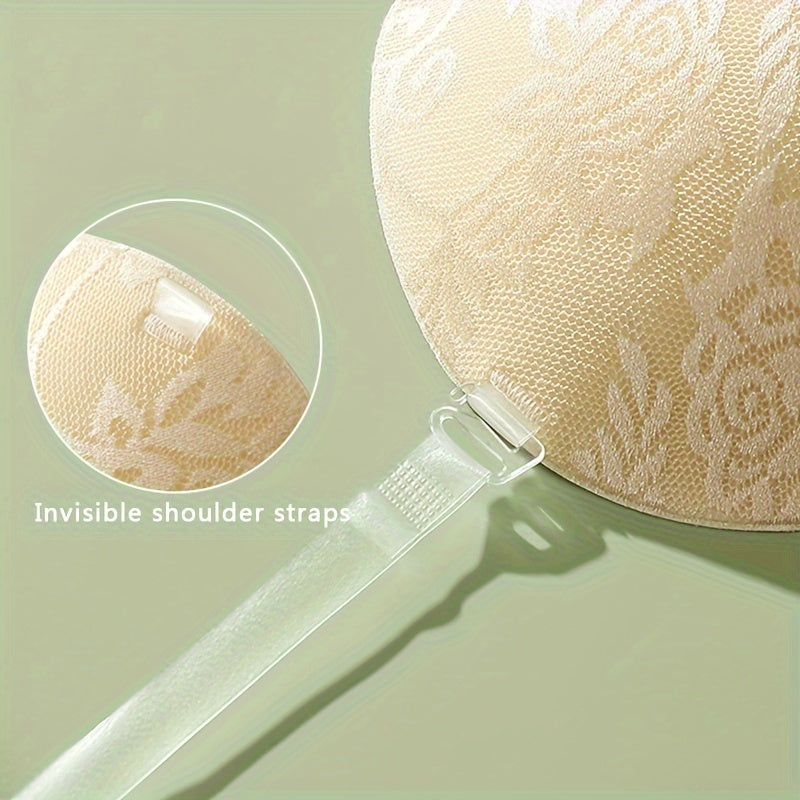 Women’s Seamless Strapless Push-Up Bra Wireless Support Semi-Sheer Polyester