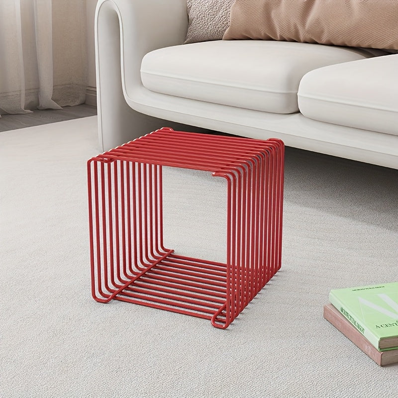Geometric Stainless Steel Side Table with Storage Shelf for Living Room