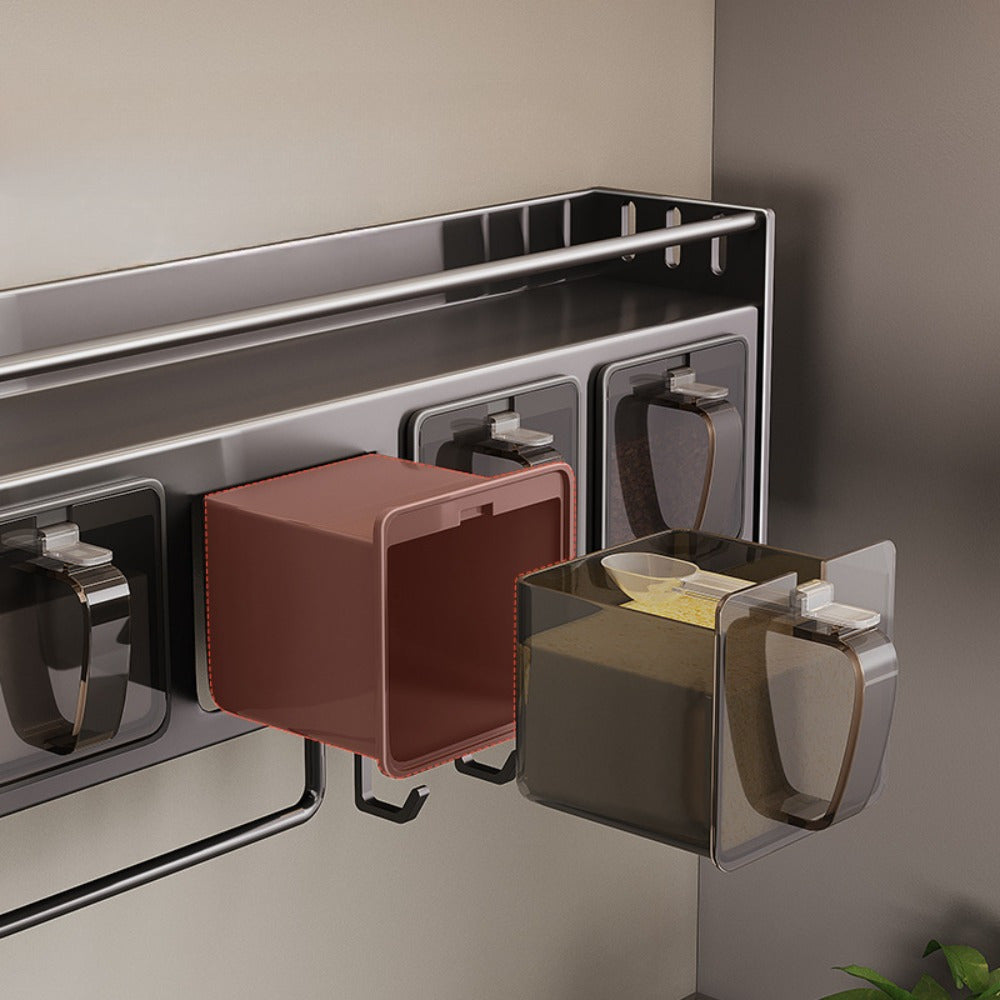 Modern Wall-Mounted Metal Spice Rack Organizer with Hanging Shelf for Kitchen Storage