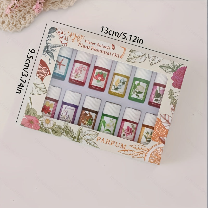 Set de 12 aceites esenciales solubles en agua para aromaterapia, fragancia relajante, ambientador de aire interior