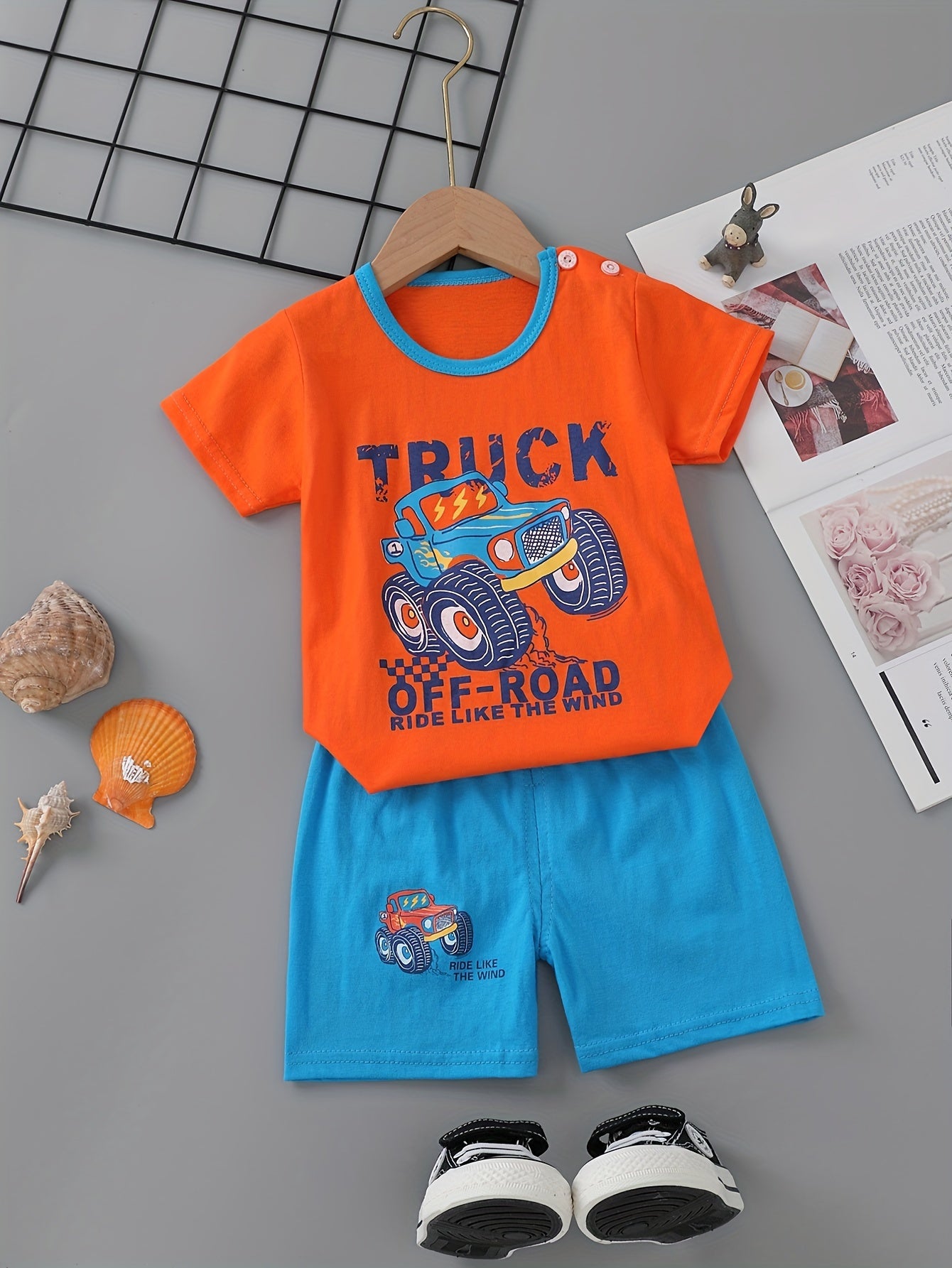 Kids' Cotton Shorts Set with Animal and Car Prints, Breathable Casual Summer Clothing