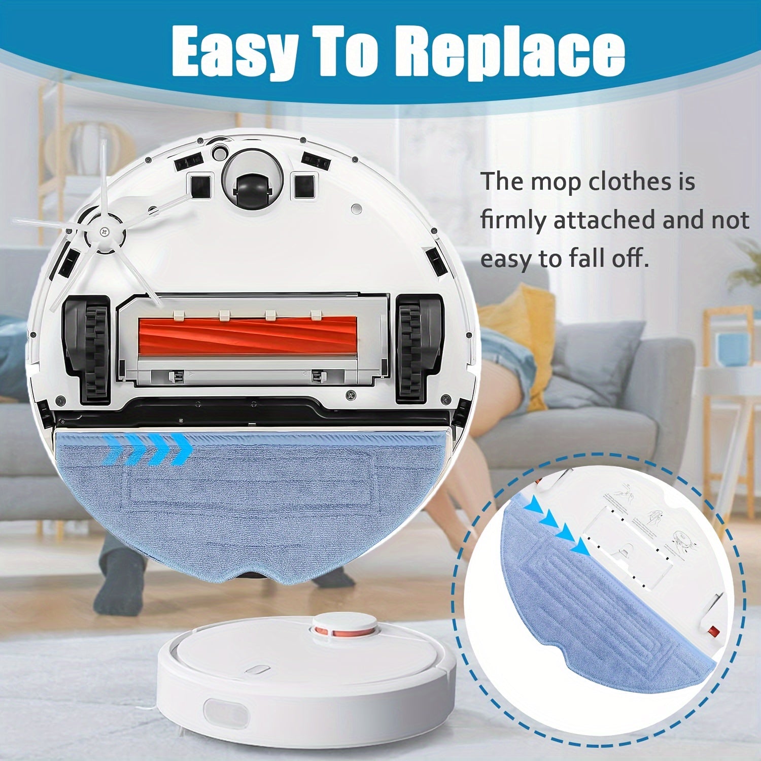 Set of 6 Microfiber Mop Pads for Robot Vacuums, Durable Dual Zone Attachments