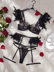 Women's Velvet Lace Lingerie with Sheer Design and Chain Detail
