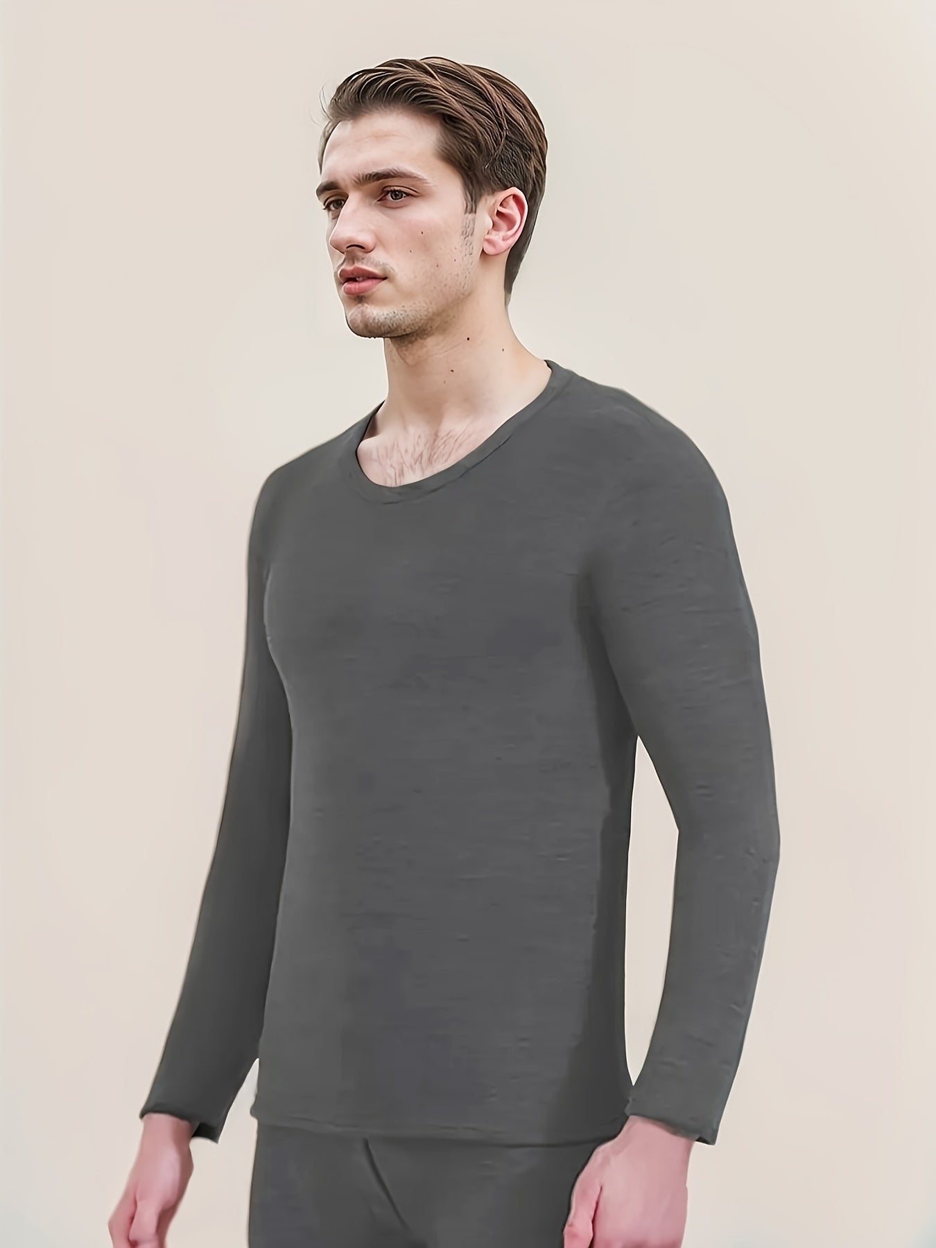 Men's Thermal Underwear Set with Alpaca Fleece Long Sleeve Top and Pants for Winter Comfort