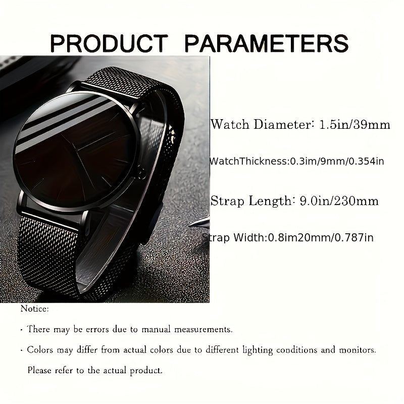 Men's Quartz Watch and Leather Bracelet Set Shock-Resistant Analog Round Case Fashionable