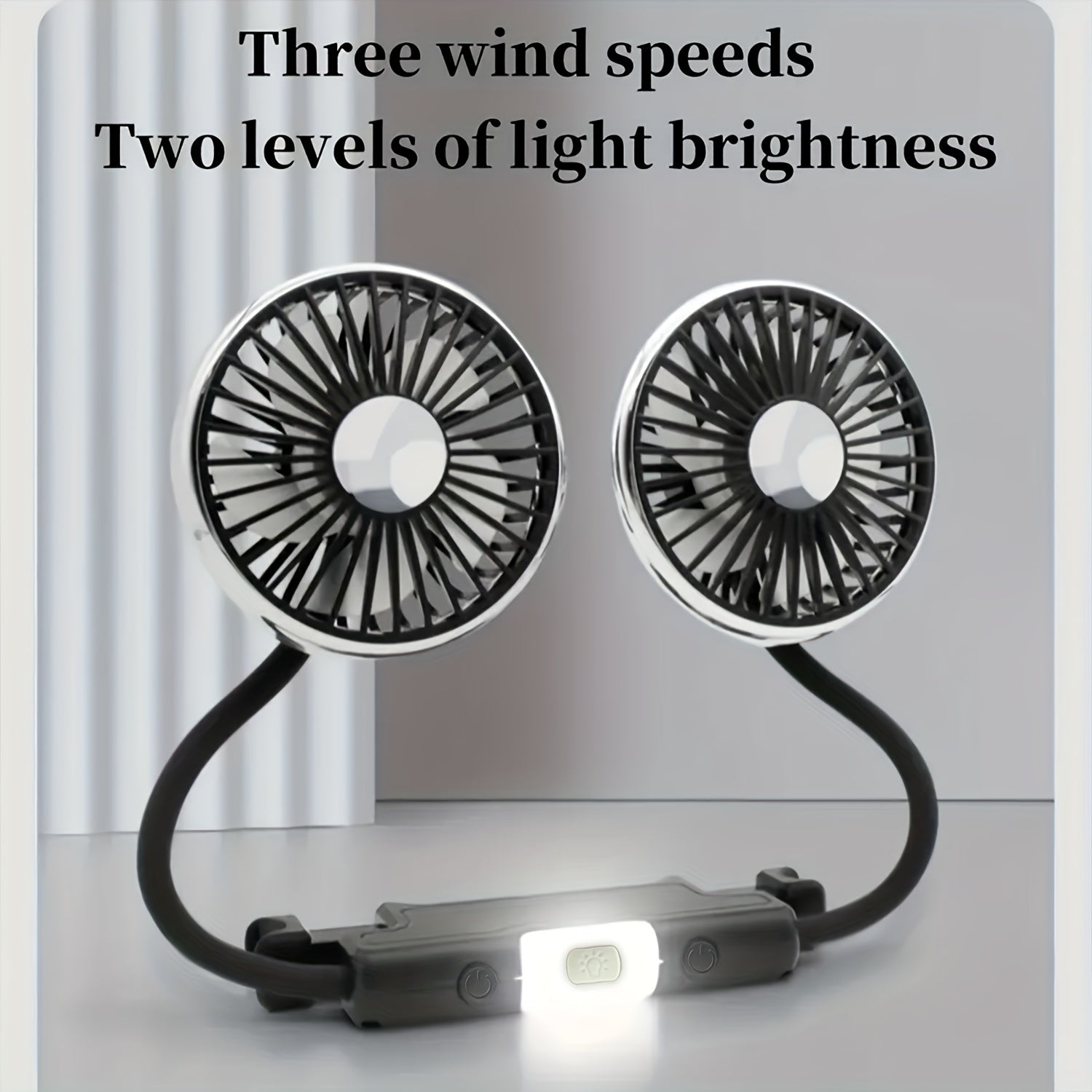 Dual-Head Car Fan USB Powered Adjustable Angle Powerful Wind