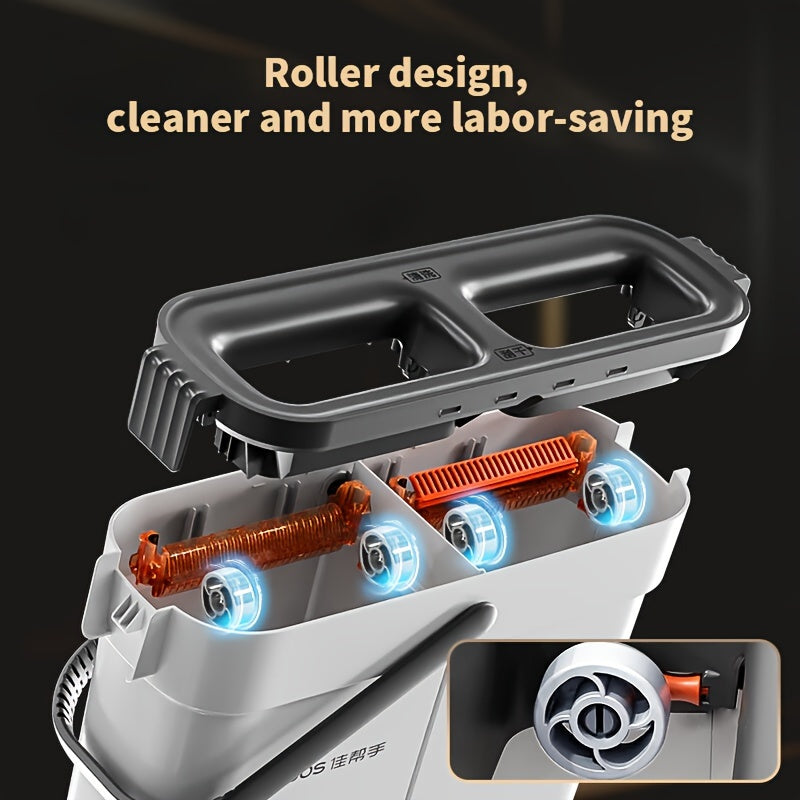 Labor-Saving Flat Mop and Bucket Set with Twister, 4 Pads, Multi-Surface Cleaning