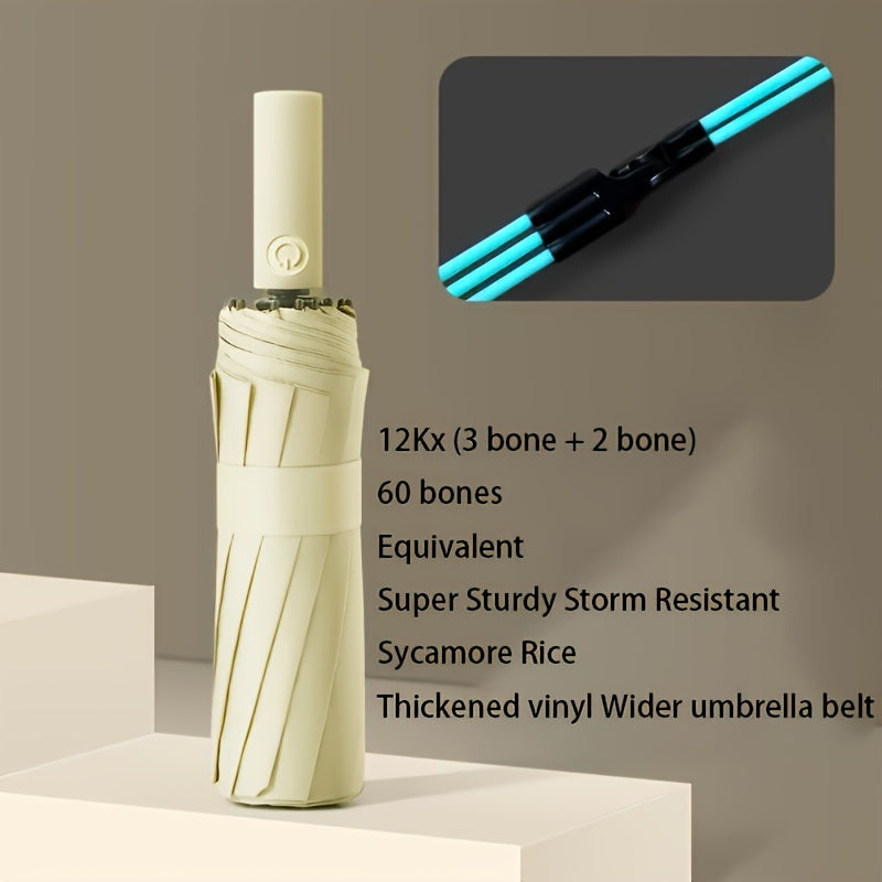 Automatic Umbrella for Men and Women 60 Bone Reinforced Windproof UV Protection Durable with Stylish Handle