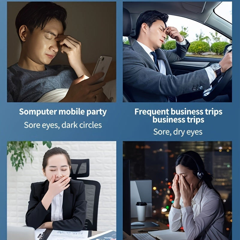 4 rejimli aqlli qayta zaryadlanadigan ko'z massajchisi, USB zaryadlash, og'riqli, quruq ko'zlar uchun portativ yengillik.