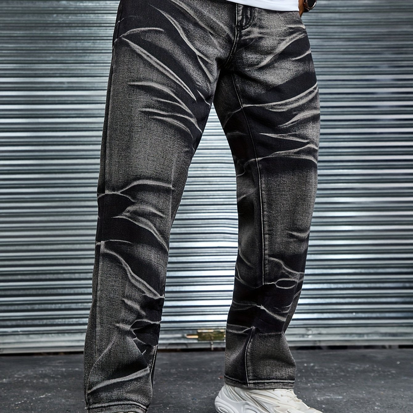 Men's Plus Size Tie Dye Denim Pants with Pockets Casual Cotton Blend Straight Leg