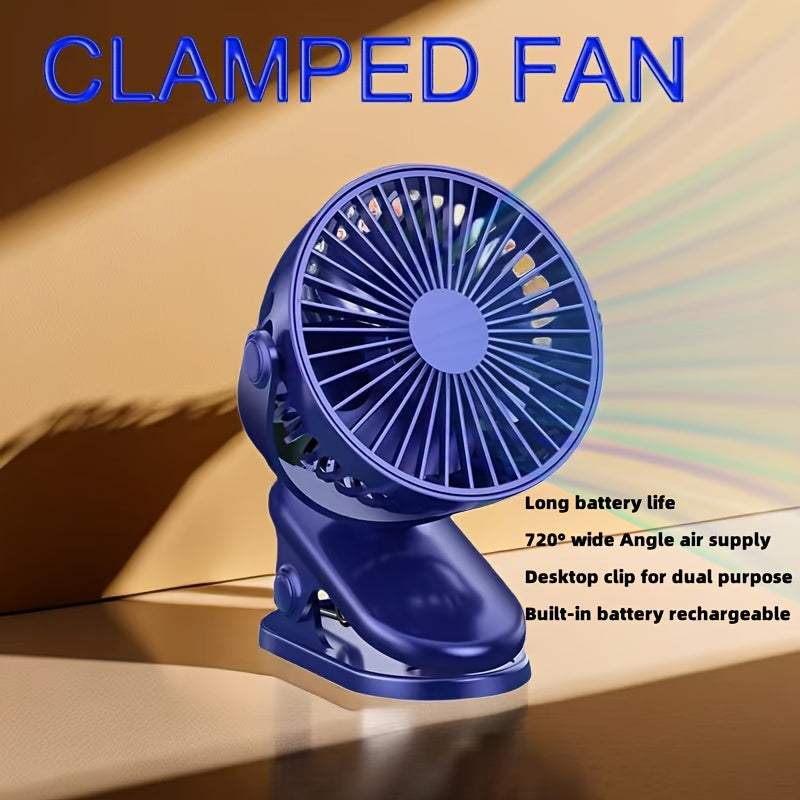 Rechargeable USB desk fan with clamp 360° rotation 3 speed long battery life