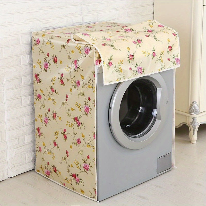 Universal Floral PEVA Washing Machine Cover Dust Shield for Front Load